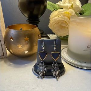 Gold tone and blue fashion earrings